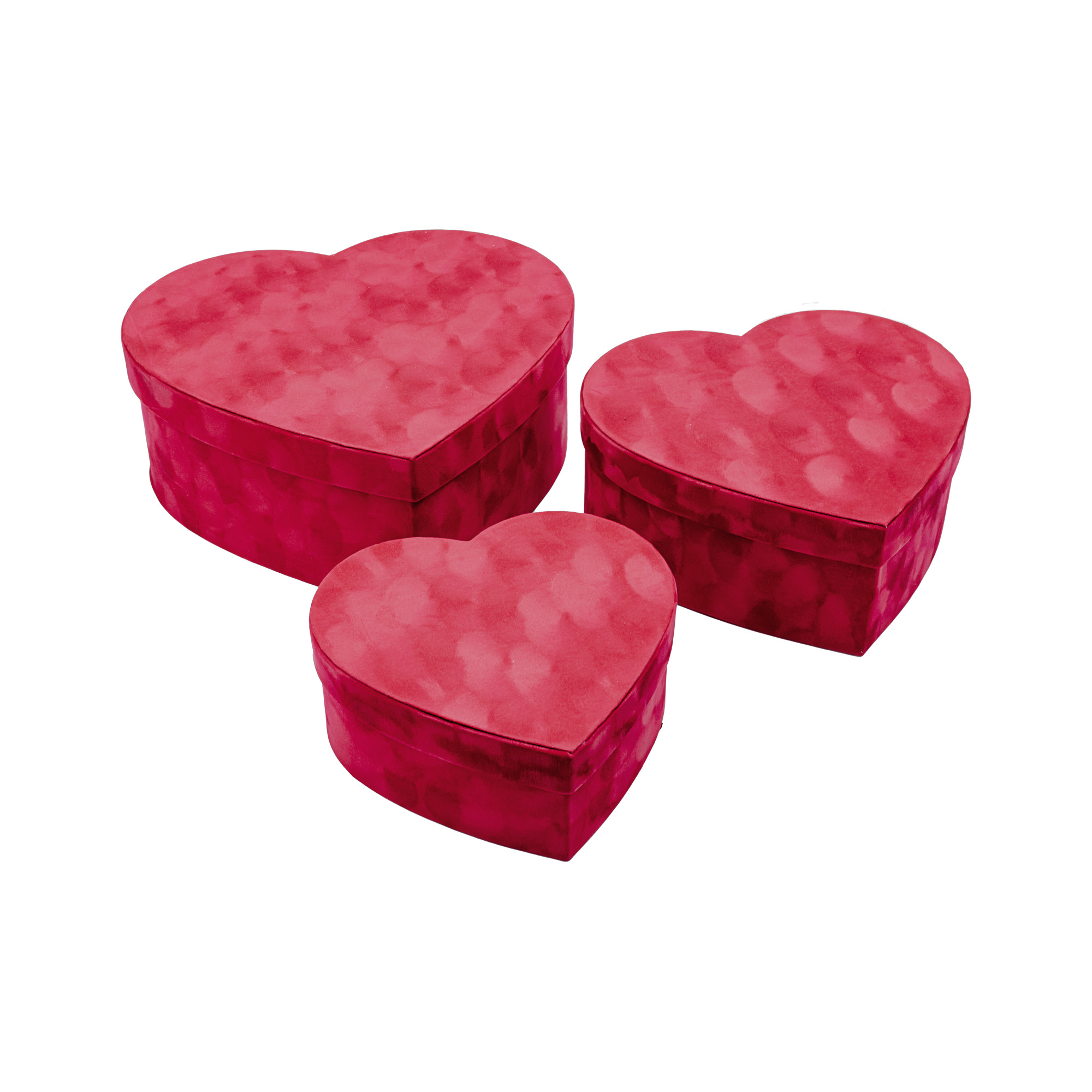 Flower box Velvet heart 30xH12, 25,5xH10, D20,7xH8cm, 3pcs